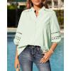 image:imageBTFBM 34 Length Sleeve Womens Tops Summer Blouses Eyelet Hollow Out Button Down Shirts Business Casual Outfits 2026Bean Green