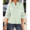 image:imageBTFBM 34 Length Sleeve Womens Tops Summer Blouses Eyelet Hollow Out Button Down Shirts Business Casual Outfits 2026Bean Green
