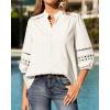image:imageBTFBM 34 Length Sleeve Womens Tops Summer Blouses Eyelet Hollow Out Button Down Shirts Business Casual Outfits 2026Beige