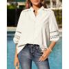 image:imageBTFBM 34 Length Sleeve Womens Tops Summer Blouses Eyelet Hollow Out Button Down Shirts Business Casual Outfits 2026Beige
