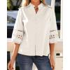 image:imageBTFBM 34 Length Sleeve Womens Tops Summer Blouses Eyelet Hollow Out Button Down Shirts Business Casual Outfits 2026Beige