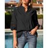 image:imageBTFBM 34 Length Sleeve Womens Tops Summer Blouses Eyelet Hollow Out Button Down Shirts Business Casual Outfits 2026Black