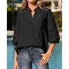 image:imageBTFBM 34 Length Sleeve Womens Tops Summer Blouses Eyelet Hollow Out Button Down Shirts Business Casual Outfits 2026Black
