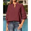 image:imageBTFBM 34 Length Sleeve Womens Tops Summer Blouses Eyelet Hollow Out Button Down Shirts Business Casual Outfits 2026Jujube Red