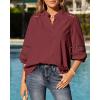 image:imageBTFBM 34 Length Sleeve Womens Tops Summer Blouses Eyelet Hollow Out Button Down Shirts Business Casual Outfits 2026Jujube Red