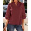 image:imageBTFBM 34 Length Sleeve Womens Tops Summer Blouses Eyelet Hollow Out Button Down Shirts Business Casual Outfits 2026Jujube Red