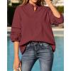 image:imageBTFBM 34 Length Sleeve Womens Tops Summer Blouses Eyelet Hollow Out Button Down Shirts Business Casual Outfits 2026Jujube Red