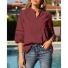 image:imageBTFBM 34 Length Sleeve Womens Tops Summer Blouses Eyelet Hollow Out Button Down Shirts Business Casual Outfits 2026Jujube Red