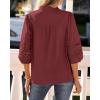 image:imageBTFBM 34 Length Sleeve Womens Tops Summer Blouses Eyelet Hollow Out Button Down Shirts Business Casual Outfits 2026Jujube Red
