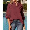 image:imageBTFBM 34 Length Sleeve Womens Tops Summer Blouses Eyelet Hollow Out Button Down Shirts Business Casual Outfits 2026Jujube Red