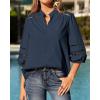 image:imageBTFBM 34 Length Sleeve Womens Tops Summer Blouses Eyelet Hollow Out Button Down Shirts Business Casual Outfits 2026Navy