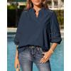 image:imageBTFBM 34 Length Sleeve Womens Tops Summer Blouses Eyelet Hollow Out Button Down Shirts Business Casual Outfits 2026Navy