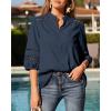 image:imageBTFBM 34 Length Sleeve Womens Tops Summer Blouses Eyelet Hollow Out Button Down Shirts Business Casual Outfits 2026Navy