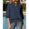 image:imageBTFBM 34 Length Sleeve Womens Tops Summer Blouses Eyelet Hollow Out Button Down Shirts Business Casual Outfits 2026Navy