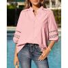 image:imageBTFBM 34 Length Sleeve Womens Tops Summer Blouses Eyelet Hollow Out Button Down Shirts Business Casual Outfits 2026Pink