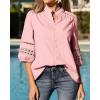 image:imageBTFBM 34 Length Sleeve Womens Tops Summer Blouses Eyelet Hollow Out Button Down Shirts Business Casual Outfits 2026Pink