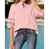 image:imageBTFBM 34 Length Sleeve Womens Tops Summer Blouses Eyelet Hollow Out Button Down Shirts Business Casual Outfits 2026Pink