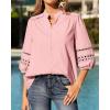 image:imageBTFBM 34 Length Sleeve Womens Tops Summer Blouses Eyelet Hollow Out Button Down Shirts Business Casual Outfits 2026Pink