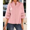 image:imageBTFBM 34 Length Sleeve Womens Tops Summer Blouses Eyelet Hollow Out Button Down Shirts Business Casual Outfits 2026Pink
