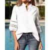 image:imageBTFBM 34 Length Sleeve Womens Tops Summer Blouses Eyelet Hollow Out Button Down Shirts Business Casual Outfits 2026White