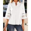 image:imageBTFBM 34 Length Sleeve Womens Tops Summer Blouses Eyelet Hollow Out Button Down Shirts Business Casual Outfits 2026White