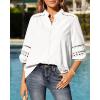image:imageBTFBM 34 Length Sleeve Womens Tops Summer Blouses Eyelet Hollow Out Button Down Shirts Business Casual Outfits 2026White