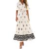 image:imageBTFBM Boho Dresses for Women 2026 Summer Spring Casual Floral Short Sleeve V Neck Flowy ALine Maxi Party Dress PocketsFloral Apricot Black