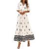 image:imageBTFBM Boho Dresses for Women 2026 Summer Spring Casual Floral Short Sleeve V Neck Flowy ALine Maxi Party Dress PocketsFloral Apricot Black