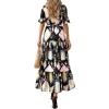 image:imageBTFBM Boho Dresses for Women 2026 Summer Spring Casual Floral Short Sleeve V Neck Flowy ALine Maxi Party Dress PocketsFloral Black Multi