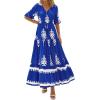 image:imageBTFBM Boho Dresses for Women 2026 Summer Spring Casual Floral Short Sleeve V Neck Flowy ALine Maxi Party Dress PocketsFloral Blue White