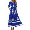 image:imageBTFBM Boho Dresses for Women 2026 Summer Spring Casual Floral Short Sleeve V Neck Flowy ALine Maxi Party Dress PocketsFloral Blue White