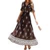 image:imageBTFBM Boho Dresses for Women 2026 Summer Spring Casual Floral Short Sleeve V Neck Flowy ALine Maxi Party Dress PocketsFloral Coffee White