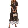 image:imageBTFBM Boho Dresses for Women 2026 Summer Spring Casual Floral Short Sleeve V Neck Flowy ALine Maxi Party Dress PocketsFloral Coffee White