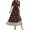 image:imageBTFBM Boho Dresses for Women 2026 Summer Spring Casual Floral Short Sleeve V Neck Flowy ALine Maxi Party Dress PocketsFloral Coffee White