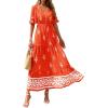 image:imageBTFBM Boho Dresses for Women 2026 Summer Spring Casual Floral Short Sleeve V Neck Flowy ALine Maxi Party Dress PocketsFloral Orange Red Apricot