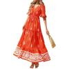 image:imageBTFBM Boho Dresses for Women 2026 Summer Spring Casual Floral Short Sleeve V Neck Flowy ALine Maxi Party Dress PocketsFloral Orange Red Apricot