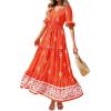 image:imageBTFBM Boho Dresses for Women 2026 Summer Spring Casual Floral Short Sleeve V Neck Flowy ALine Maxi Party Dress PocketsFloral Orange Red Apricot