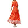 image:imageBTFBM Boho Dresses for Women 2026 Summer Spring Casual Floral Short Sleeve V Neck Flowy ALine Maxi Party Dress PocketsFloral Orange Red Apricot