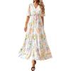 image:imageBTFBM Boho Dresses for Women 2026 Summer Spring Casual Floral Short Sleeve V Neck Flowy ALine Maxi Party Dress PocketsFloral White Multi