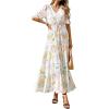 image:imageBTFBM Boho Dresses for Women 2026 Summer Spring Casual Floral Short Sleeve V Neck Flowy ALine Maxi Party Dress PocketsFloral White Multi