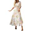 image:imageBTFBM Boho Dresses for Women 2026 Summer Spring Casual Floral Short Sleeve V Neck Flowy ALine Maxi Party Dress PocketsFloral White Multi