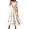 image:imageBTFBM Boho Dresses for Women 2026 Summer Spring Casual Floral Short Sleeve V Neck Flowy ALine Maxi Party Dress PocketsFloral White Multi
