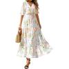 image:imageBTFBM Boho Dresses for Women 2026 Summer Spring Casual Floral Short Sleeve V Neck Flowy ALine Maxi Party Dress PocketsFloral White Multi