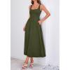 image:imageBTFBM Elegant Cocktail Dresses for Women 2026 Summer Square Neck Sleeveless A Line Formal Wedding Guest Party Maxi DressArmy Green