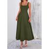 image:imageBTFBM Elegant Cocktail Dresses for Women 2026 Summer Square Neck Sleeveless A Line Formal Wedding Guest Party Maxi DressArmy Green