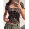 image:imageBTFBM Floral Square Neck Tops for Women 2026 Trendy Summer Outfits Short Sleeve Shirts Boho Top Beach Vacation ClothesBlack Orange Flower
