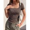 image:imageBTFBM Floral Square Neck Tops for Women 2026 Trendy Summer Outfits Short Sleeve Shirts Boho Top Beach Vacation ClothesBlack Orange Flower