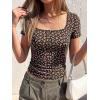 image:imageBTFBM Floral Square Neck Tops for Women 2026 Trendy Summer Outfits Short Sleeve Shirts Boho Top Beach Vacation ClothesBlack Orange Flower