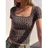 image:imageBTFBM Floral Square Neck Tops for Women 2026 Trendy Summer Outfits Short Sleeve Shirts Boho Top Beach Vacation ClothesBlack Orange Flower