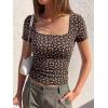 image:imageBTFBM Floral Square Neck Tops for Women 2026 Trendy Summer Outfits Short Sleeve Shirts Boho Top Beach Vacation ClothesBlack Orange Flower